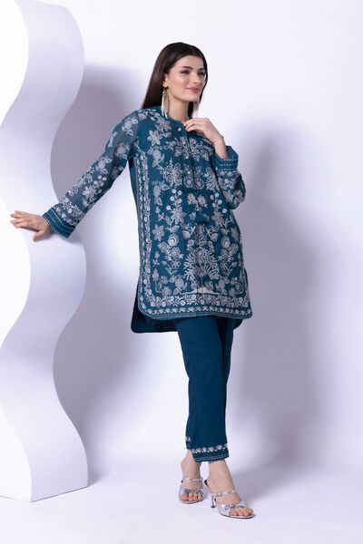 Embroidered | Crosshatch Raw Silk | Pants | USD 6.00