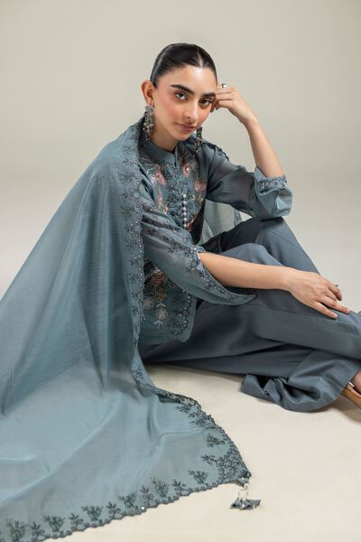 Paper Silk | Floral Teal Dupatta | USD 20.00
