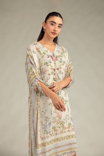 Printed | Raw Silk | Floral Longline Kurta | USD 40.00