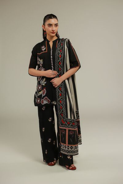 Embroidered | Cambric | Floral Relaxed Pants | USD 9.00