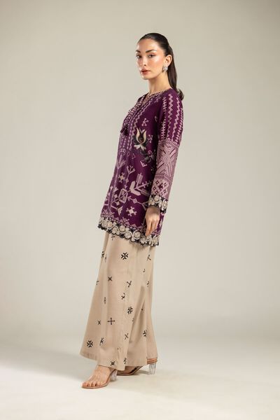 Embroidered | Raw Silk | Beige Silk Pants | USD 10.50