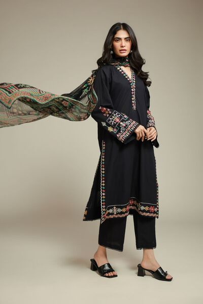 Embroidered | Cambric | Black Tailored Set | USD 70.00