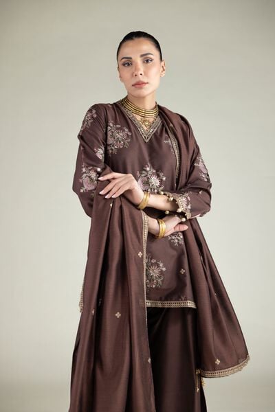Embroidered | Raw Silk | Floral V-Neck Kurta | USD 30.00