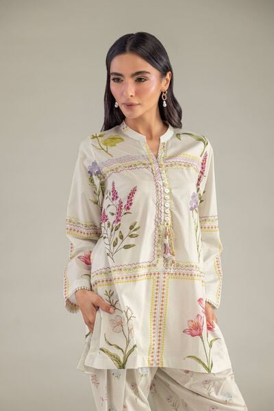 Printed | Cambric | Floral Band-Collar Kurta | USD 17.50