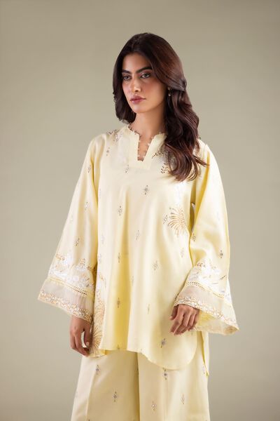 Embroidered | Raw Silk | Embellished V-Neck Kurta | USD 18.00