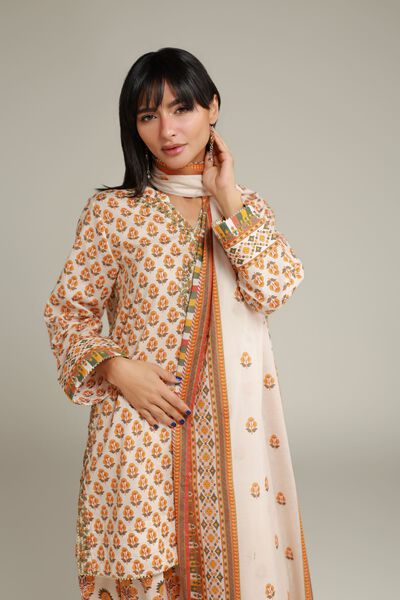 Embroidered | Cambric | Floral V-Neck Kurta | USD 35.00