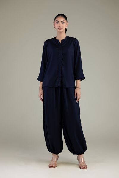 Embroidered | Viscose Crepe | Navy Viscose Trousers | USD 15.00