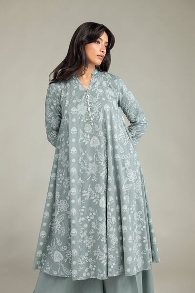 Printed | Cambric | Gray Longline Kurta | USD 13.50