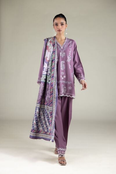Embroidered | Raw Silk | Floral V-Neck Kurta | USD 32.50