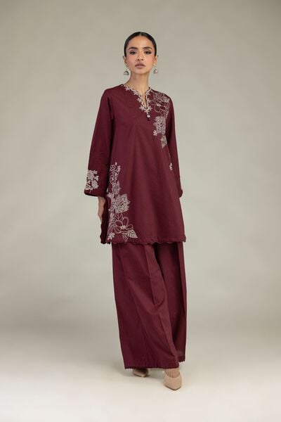 Embroidered | Cotton Dobby | Solid Maroon Pants | USD 25.00