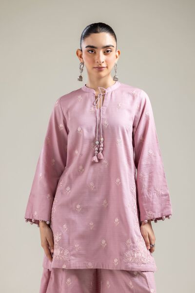 Embroidered |Cotton Dobby | Pink Cotton Kurta | USD 40.00