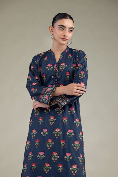 Printed | Cambric | Cambric Navy Kurta | USD 35.00
