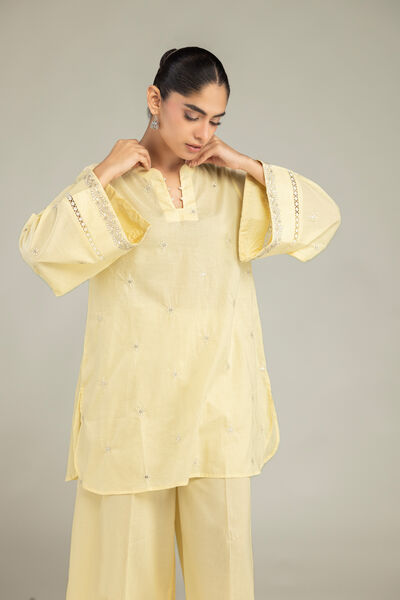 Embroidered | Cambric | Yellow Cambric Kurta | USD 40.00