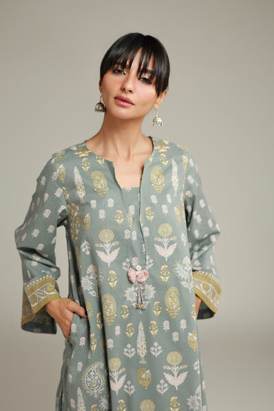 Printed | Cambric | Mint Cambric Kurta | USD 35.00
