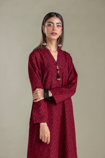 Printed | Light Khaddar | Maroon Khaddar Kurta | USD 35.00