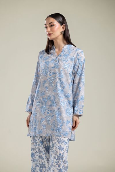 Printed | Cotton Viscose | Gray Floral Kurta | USD 17.50
