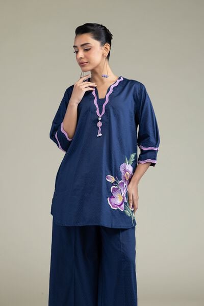 Embroidered | Cotton Dobby | Floral V-Neck Kurta | USD 35.00