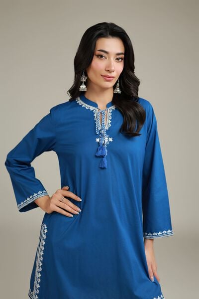 Embroidered | Cambric | Blue Cambric Kurta | USD 35.00