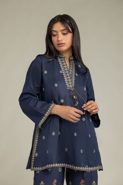 Embroidered | Cambric | Short Navy Kurta | USD 20.00