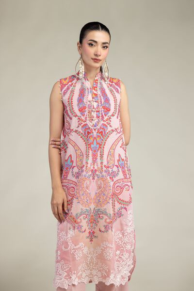Embroidered | Raw Silk | Pink Floral Kurta | USD 18.00