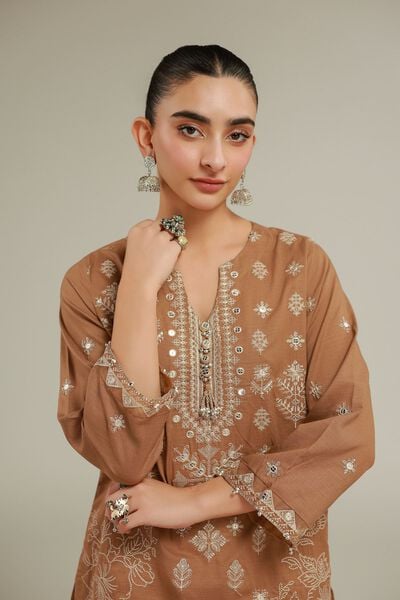 Embroidered | Raw Silk | Geometric Threadwork Kurta | USD 27.50