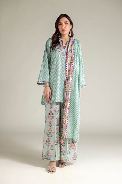 Embroidered | Textured Lawn | Floral Mint Dupatta | USD 25.00