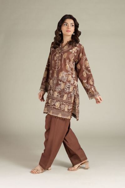 Printed | Jacquard | Brown Tailored Set | USD 55.00