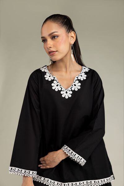 Embroidered | Cambric | Cambric Black Kurta | USD 40.00