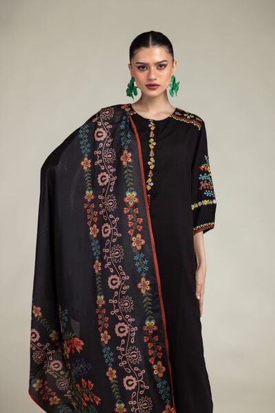 Embroidered | Polyester Silk | Floral Black Dupatta | USD 15.00