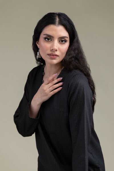 Embroidered | Cotton Dobby | Short Black Kurta | USD 35.00