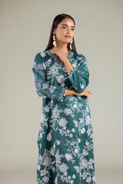 Embroidered | Raw Silk | Pearl Floral Kurta | USD 18.00