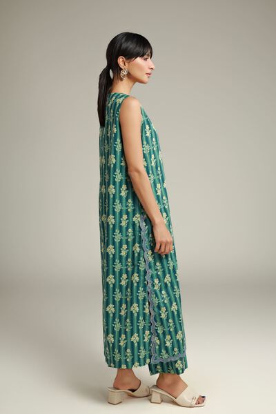 Embroidered | Cotton Dobby | Teal Cotton Pants | USD 7.50