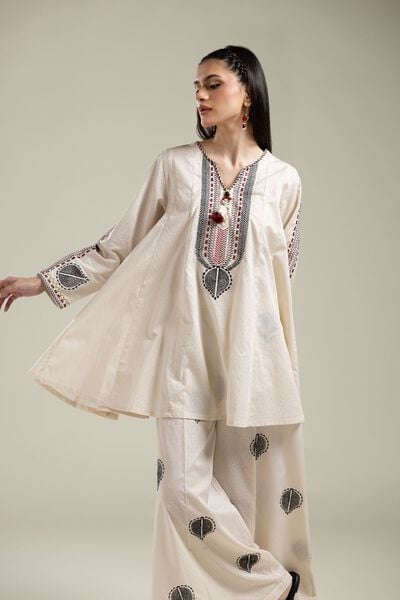 Embroidered |Cotton Dobby | Short White Kurta | USD 35.00
