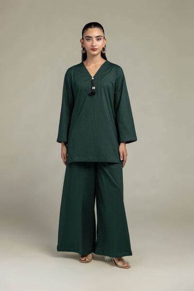 Dyed | Cotton Crinkle | Green Solid Pants | USD 15.00