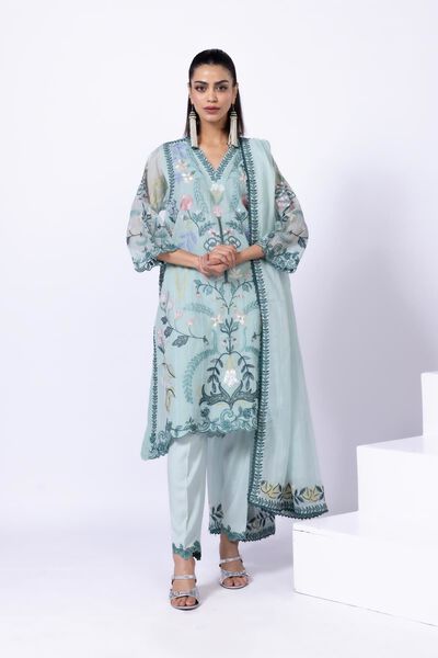 Embroidered | Crosshatch Raw Silk | Pants | USD 7.50