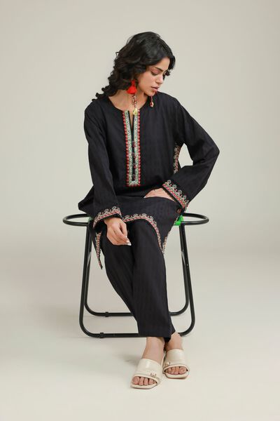 Embroidered | Dobby | Black Tailored Set | USD 33.00