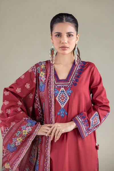 Embroidered | Cambric | V-Neck Geometric Kurta | USD 35.00