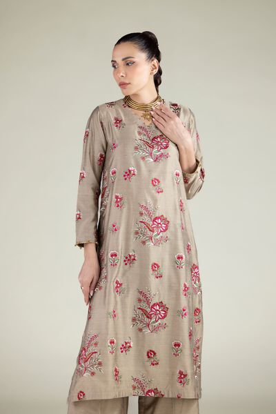 Embroidered | Raw Silk | Floral Longline Kurta | USD 16.50