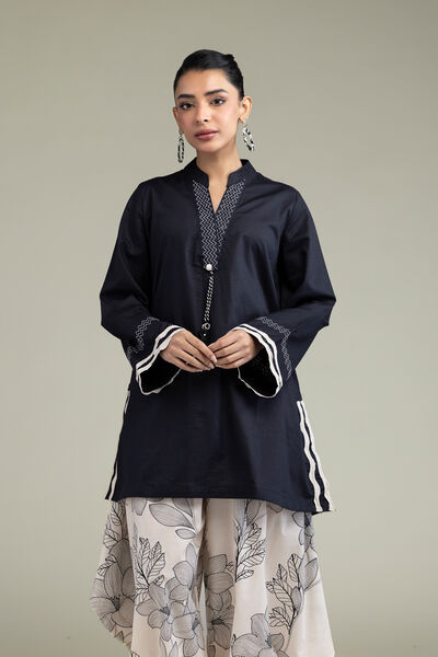 Embroidered | Cotton Dobby | Black Cotton Kurta | USD 17.50