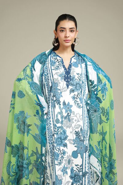 Embroidered | Satin | Floral Printed Suit | USD 75.00