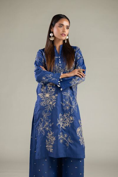 Embroidered | Raw Silk | Floral Longline Kurta | USD 16.50