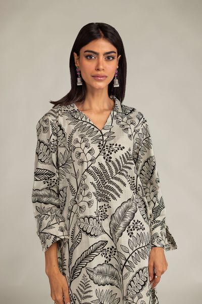 Printed | Textured Cotton | V-Neck Longline Kurta | USD 35.00