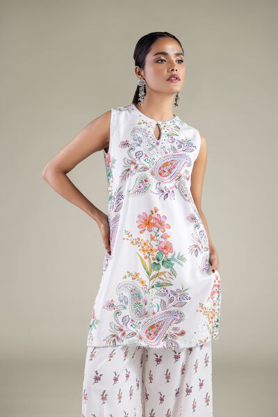 Embroidered | Viscose | Floral Sleeveless Kurta | USD 35.00