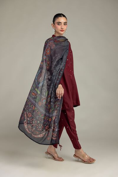Embroidered | Raw Silk | Maroon Silk Shalwar | USD 10.50