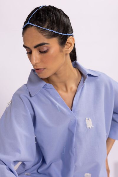 Wing Collar Blouse, BLUE, hi-res