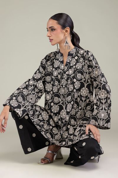 Embroidered | Cambric | Black V-Neck Kurta | USD 30.00
