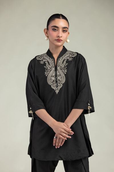 Embroidered | Arabic Lawn | Black Lawn Kurta | USD 35.00