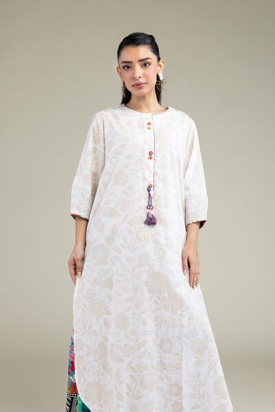 Printed | Cotton Dobby | White Longline Kurta | USD 15.00