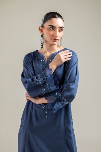 Embroidered |Cotton Dobby | Long Navy Kurta | USD 40.00