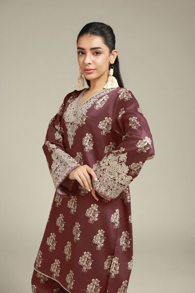 Embroidered | Satin | 2-Piece Tailored Set | USD 60.00
